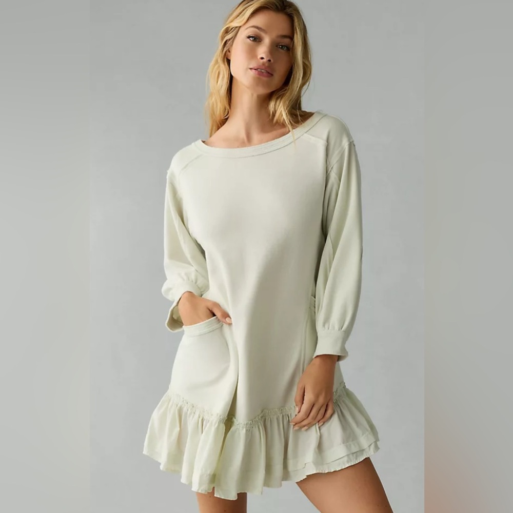 Daily Practice by Anthropologie Ruffle Hem Mini Dress Mint, Large, New With Tags